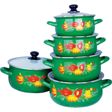 5PCS Enamel Casserole Set with Flower Printed